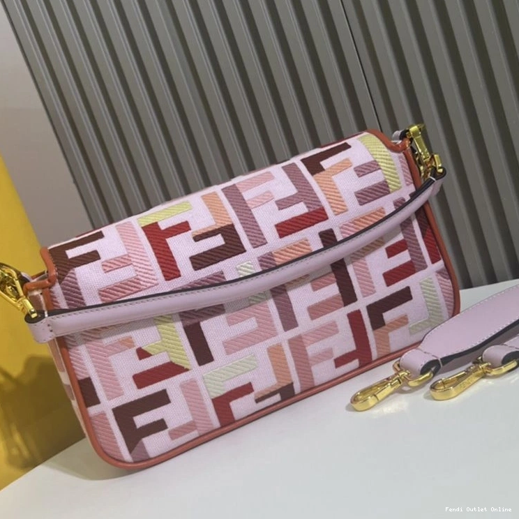 Affordable In FF Bag Canvas Baguette Motif Medium Multi Pink Fendi 0811